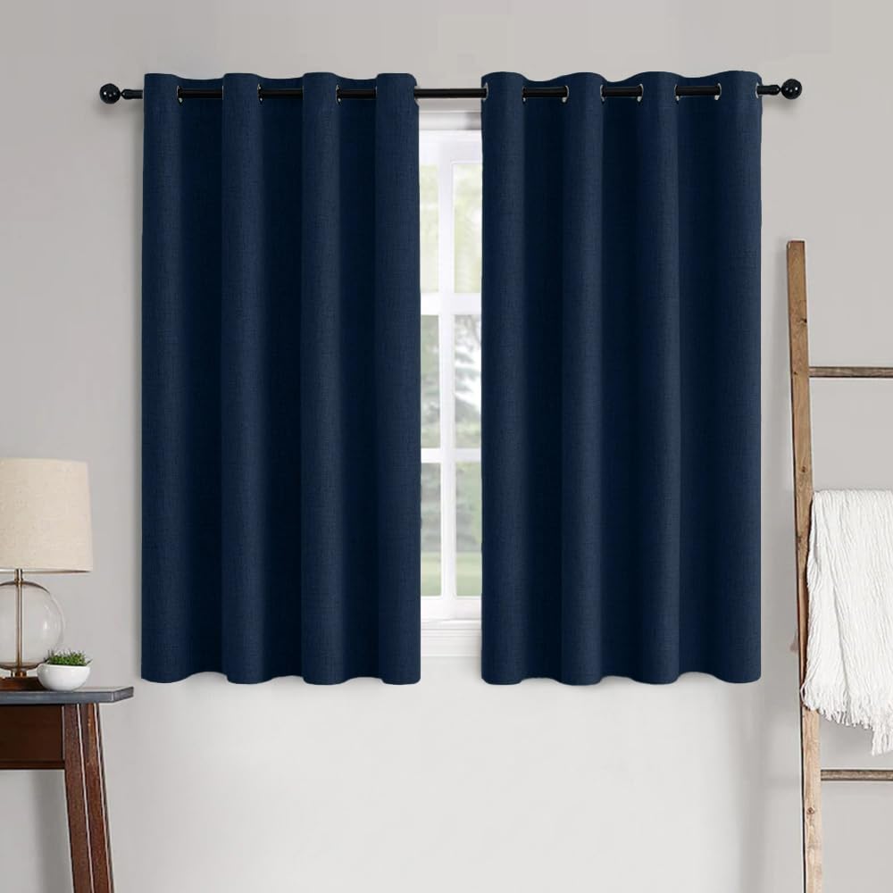 MIULEE Linen Texture Curtains for Bedroom Solid 100% Blackout Thermal Insulated Dusty Blue Curtains Grommet Room Darkening Drapes Luxury Decor for Living Room Nursery 52x84 Inch (2 Panels)