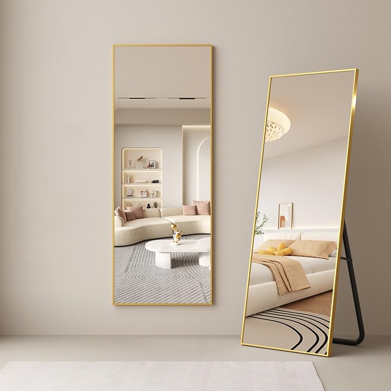 Dewfig Arched Full Length Mirror, 76"x34" Large Floor Mirror, Full Body Mirrors for Leaning or Hanging, Standing Mirrors for Bedroom, Living Room,Dressing Room, Aluminum Alloy Frame, Black