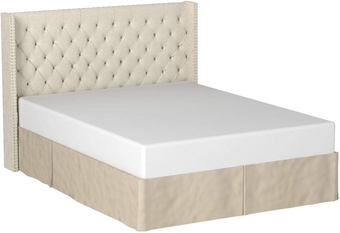 Madison Park Amelia Upholstered Headboard | Nail Head Trim Wingback Button Tufted | Queen, Cream