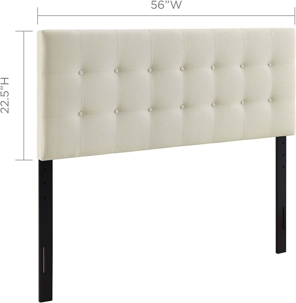 Modway Emily Tufted Button Linen Fabric Upholstered Full Headboard in Ivory