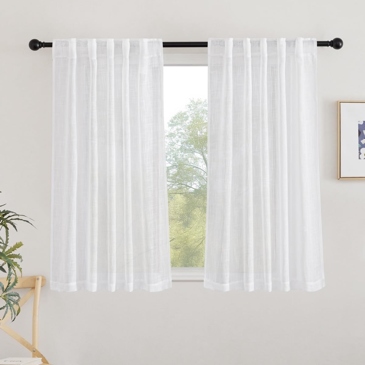 NICETOWN 120 inch Curtains Linen Blend for Bedroom, Rod Pocket & Back Tab Natural Linen Burlap Semi Sheer Window Treatments Privacy with Light Filtering for Living Room, W52 x L120, 2 Panels