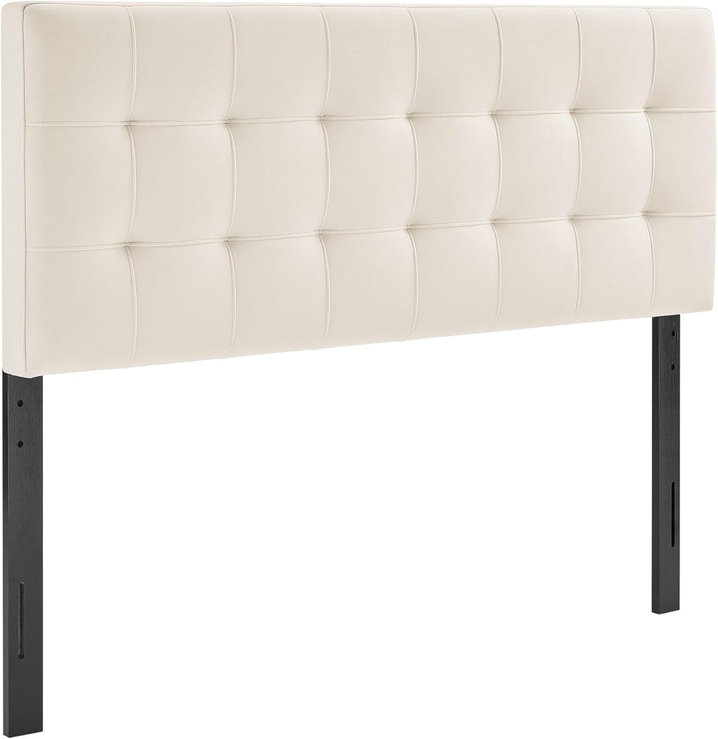 Modway Lily Performance Velvet Full Size Headboard with Biscuit Tufting in Alabaster - Stain-Resistant Upholstery with Padded Design and 5 Height-Adjustable Mounts