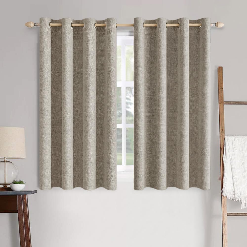MIULEE 100% Blackout Linen Textured Curtains for Bedroom Solid Thermal Insulated Natural Beige Grommet Room Darkening Curtains & Drapes Luxury Decor for Living Room Nursery 52 x 96 Inch (2 Panels)