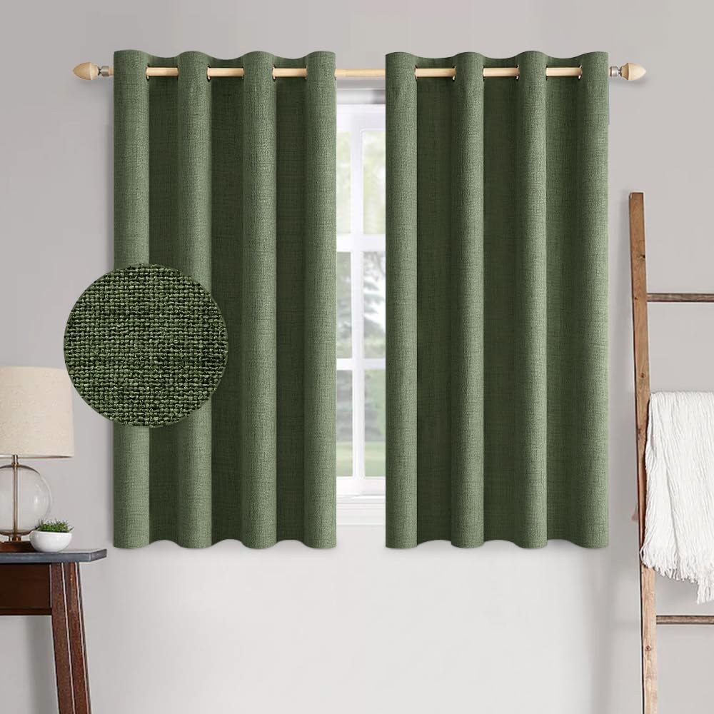MIULEE 100% Blackout Linen Textured Curtains for Bedroom Solid Thermal Insulated Natural Beige Grommet Room Darkening Curtains & Drapes Luxury Decor for Living Room Nursery 52 x 96 Inch (2 Panels)