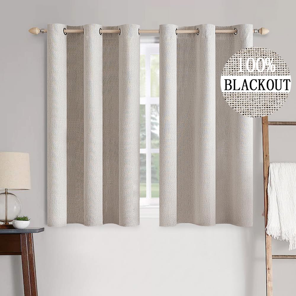 MIULEE Linen Texture Curtains for Bedroom Solid 100% Blackout Thermal Insulated Dusty Blue Curtains Grommet Room Darkening Drapes Luxury Decor for Living Room Nursery 52x84 Inch (2 Panels)
