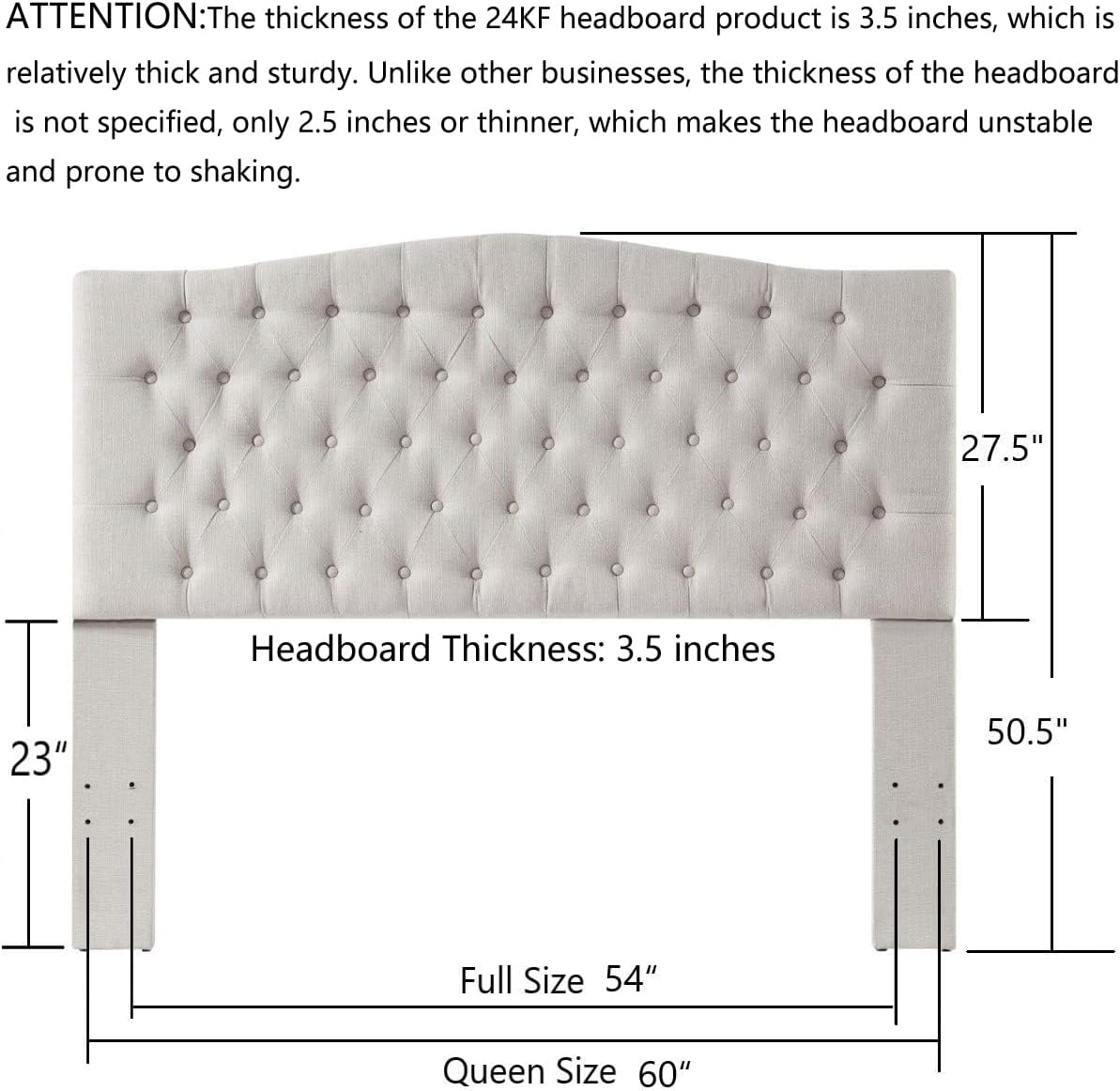 24KF Upholstered Tufted Button Linen Fabric Headboard,Comfortable Fashional Headboard Queen/Full Size,Ivory