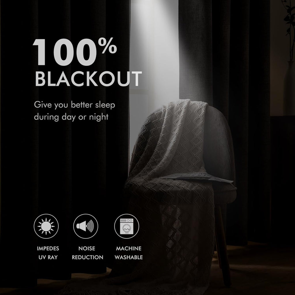 MIULEE 100% Blackout Linen Textured Curtains for Bedroom Solid Thermal Insulated Natural Beige Grommet Room Darkening Curtains & Drapes Luxury Decor for Living Room Nursery 52 x 96 Inch (2 Panels)