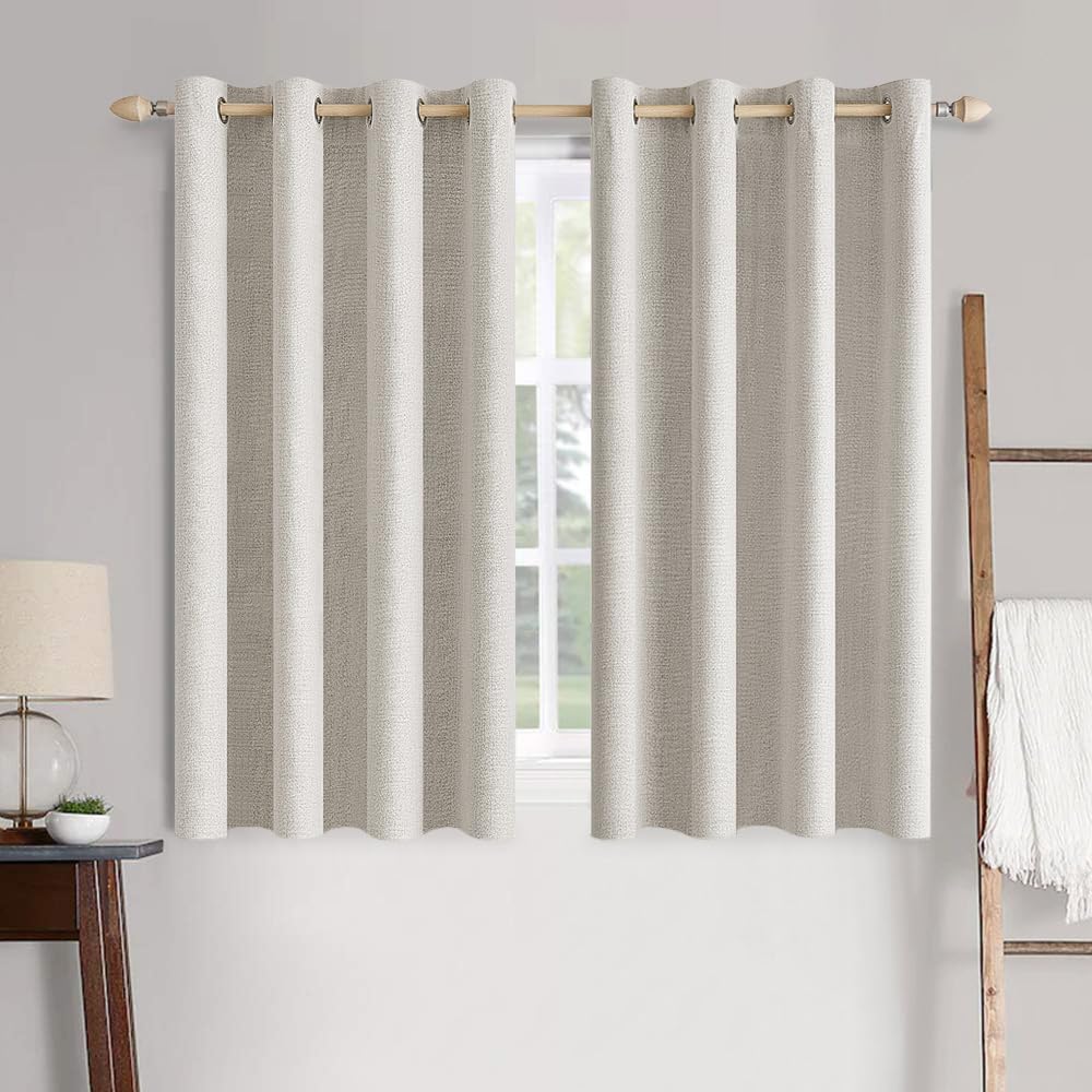MIULEE Linen Texture Curtains for Bedroom Solid 100% Blackout Thermal Insulated Dusty Blue Curtains Grommet Room Darkening Drapes Luxury Decor for Living Room Nursery 52x84 Inch (2 Panels)