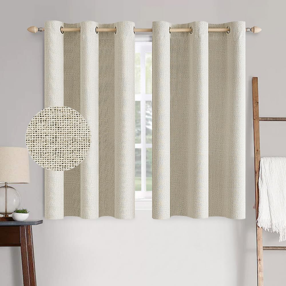 MIULEE 100% Blackout Linen Textured Curtains for Bedroom Solid Thermal Insulated Natural Beige Grommet Room Darkening Curtains & Drapes Luxury Decor for Living Room Nursery 52 x 96 Inch (2 Panels)