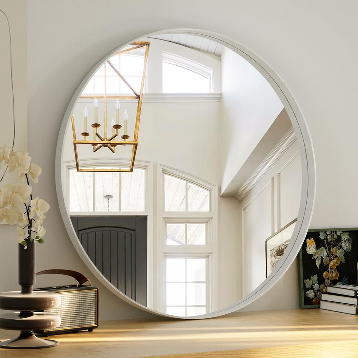 VooBang Bathroom Mirror 24x32 inch, Black Gorgeous Deep Frame Wall Mirror, Modern Round Corner Bathroom Vanity Mirror for Bedroom, Living Room, Hanging or Leaning Horizontal or Vertical, Black