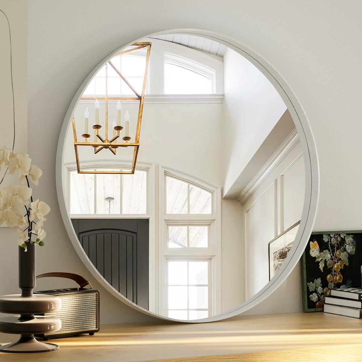 VooBang Bathroom Mirror 24x32 inch, Black Gorgeous Deep Frame Wall Mirror, Modern Round Corner Bathroom Vanity Mirror for Bedroom, Living Room, Hanging or Leaning Horizontal or Vertical, Black