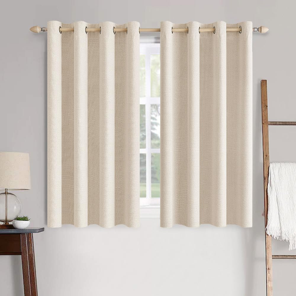 MIULEE 100% Blackout Linen Textured Curtains for Bedroom Solid Thermal Insulated Natural Beige Grommet Room Darkening Curtains & Drapes Luxury Decor for Living Room Nursery 52 x 96 Inch (2 Panels)