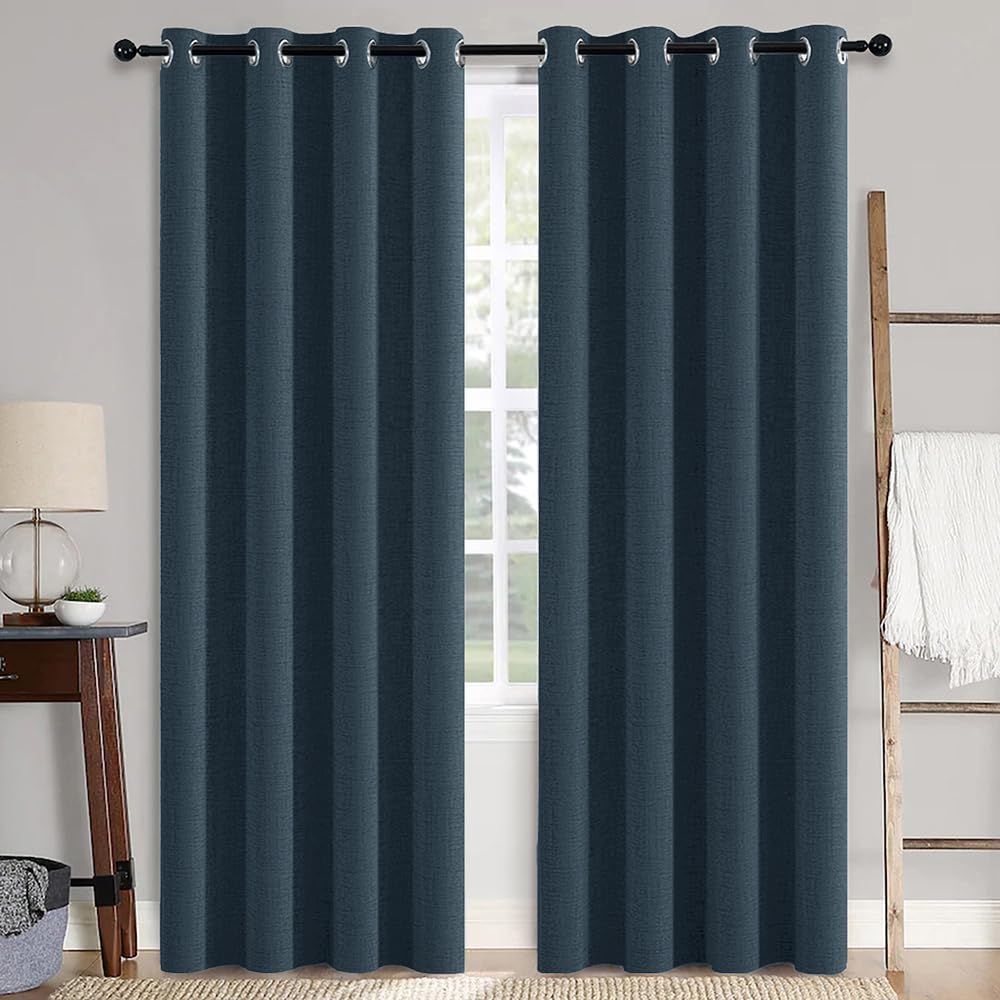 MIULEE 100% Blackout Linen Textured Curtains for Bedroom Solid Thermal Insulated Natural Beige Grommet Room Darkening Curtains & Drapes Luxury Decor for Living Room Nursery 52 x 96 Inch (2 Panels)