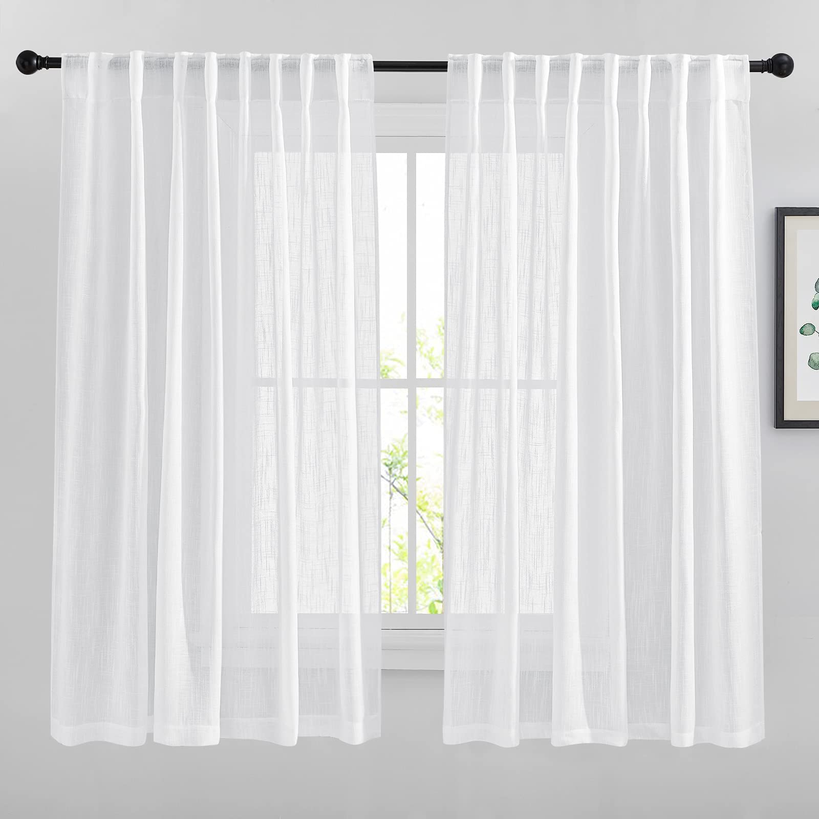 NICETOWN 120 inch Curtains Linen Blend for Bedroom, Rod Pocket & Back Tab Natural Linen Burlap Semi Sheer Window Treatments Privacy with Light Filtering for Living Room, W52 x L120, 2 Panels