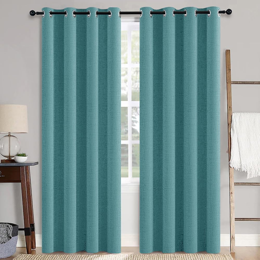 MIULEE 100% Blackout Linen Textured Curtains for Bedroom Solid Thermal Insulated Natural Beige Grommet Room Darkening Curtains & Drapes Luxury Decor for Living Room Nursery 52 x 96 Inch (2 Panels)
