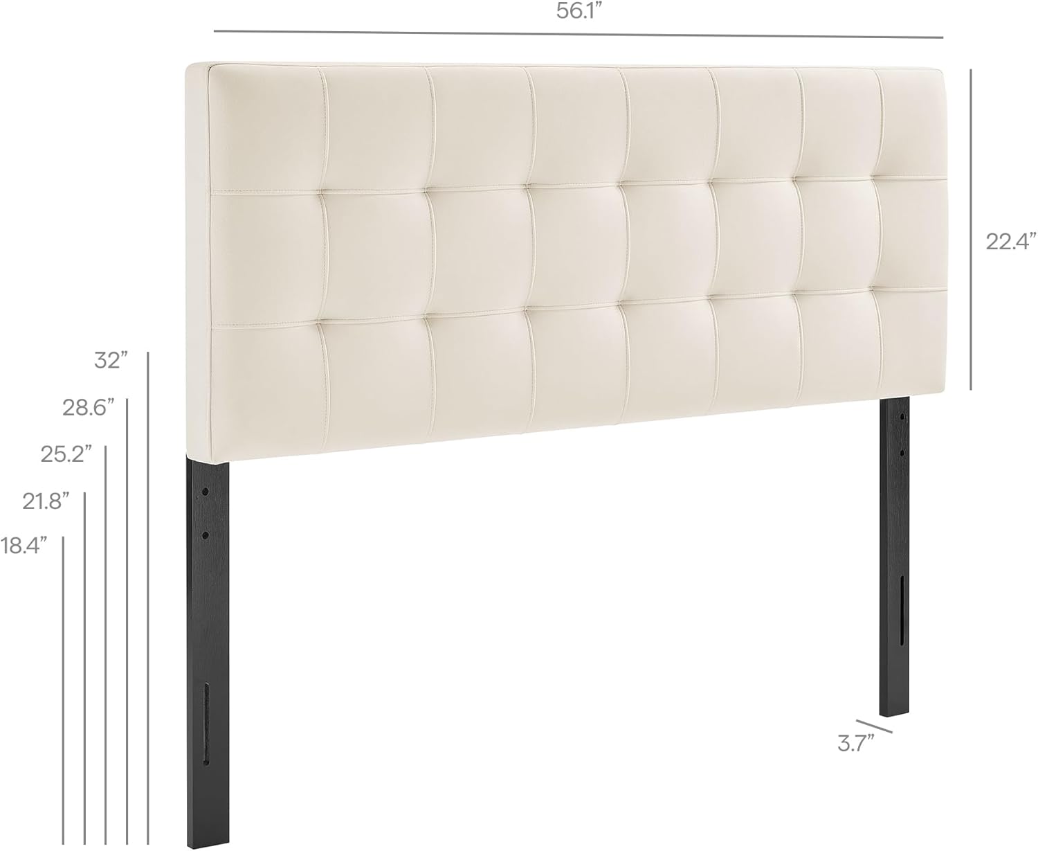 Modway Lily Performance Velvet Full Size Headboard with Biscuit Tufting in Alabaster - Stain-Resistant Upholstery with Padded Design and 5 Height-Adjustable Mounts