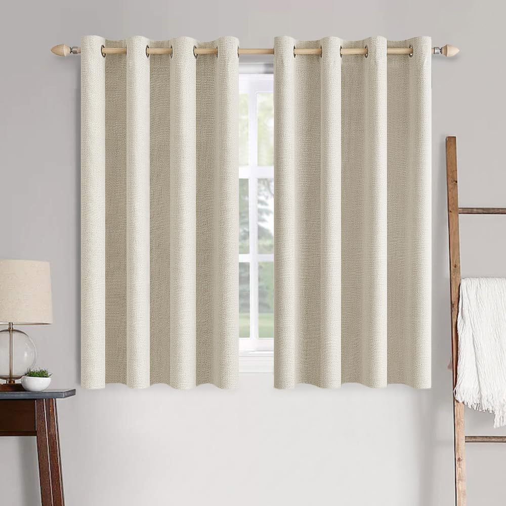 MIULEE 100% Blackout Linen Textured Curtains for Bedroom Solid Thermal Insulated Natural Beige Grommet Room Darkening Curtains & Drapes Luxury Decor for Living Room Nursery 52 x 96 Inch (2 Panels)