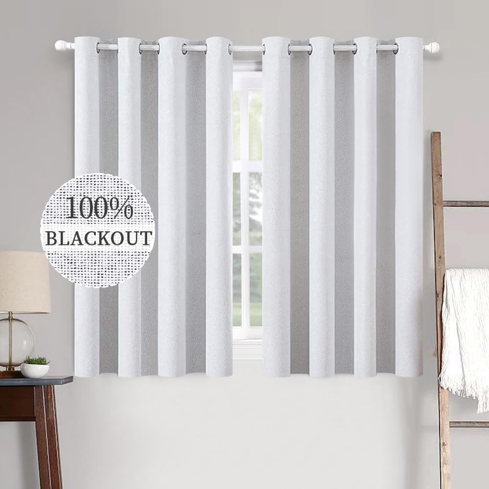 MIULEE 100% Blackout Linen Textured Curtains for Bedroom Solid Thermal Insulated Natural Beige Grommet Room Darkening Curtains & Drapes Luxury Decor for Living Room Nursery 52 x 96 Inch (2 Panels)