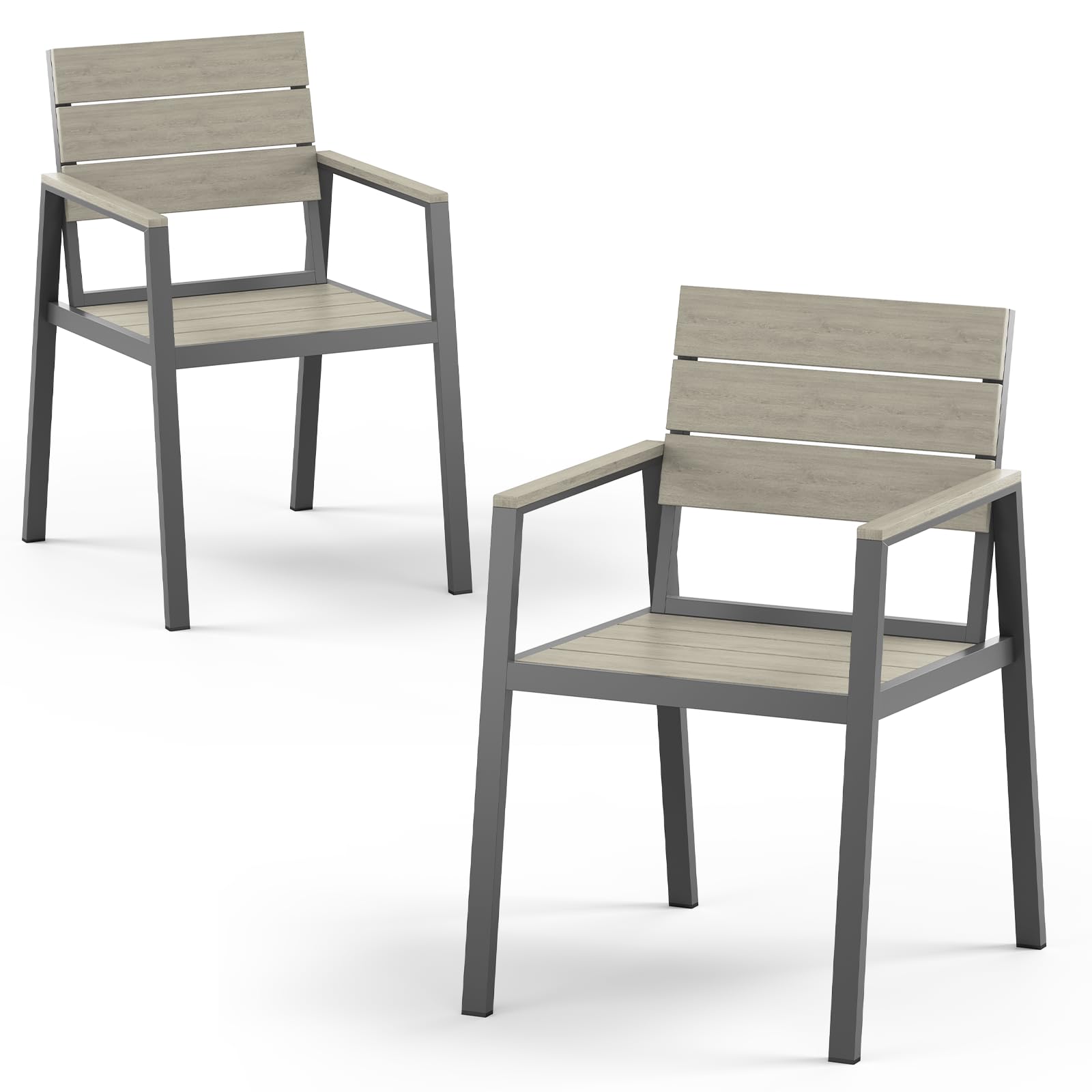 Outdoor Dining Set, Patio Table and Chairs Set with Umbrella Hole, 7 Pieces HDPS + Aluminum Patio Dining Furniture Set for Backyard, Garden (Gray & Teak)