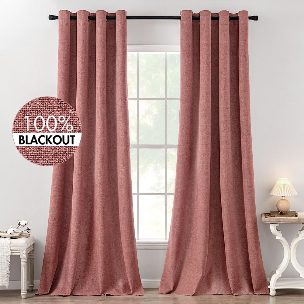 MIULEE Linen Texture Curtains for Bedroom Solid 100% Blackout Thermal Insulated Dusty Blue Curtains Grommet Room Darkening Drapes Luxury Decor for Living Room Nursery 52x84 Inch (2 Panels)