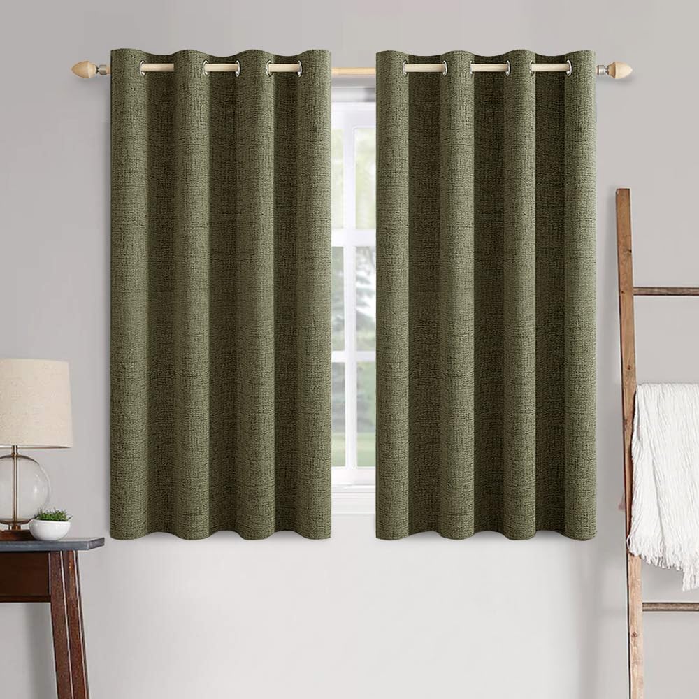 MIULEE Linen Texture Curtains for Bedroom Solid 100% Blackout Thermal Insulated Dusty Blue Curtains Grommet Room Darkening Drapes Luxury Decor for Living Room Nursery 52x84 Inch (2 Panels)