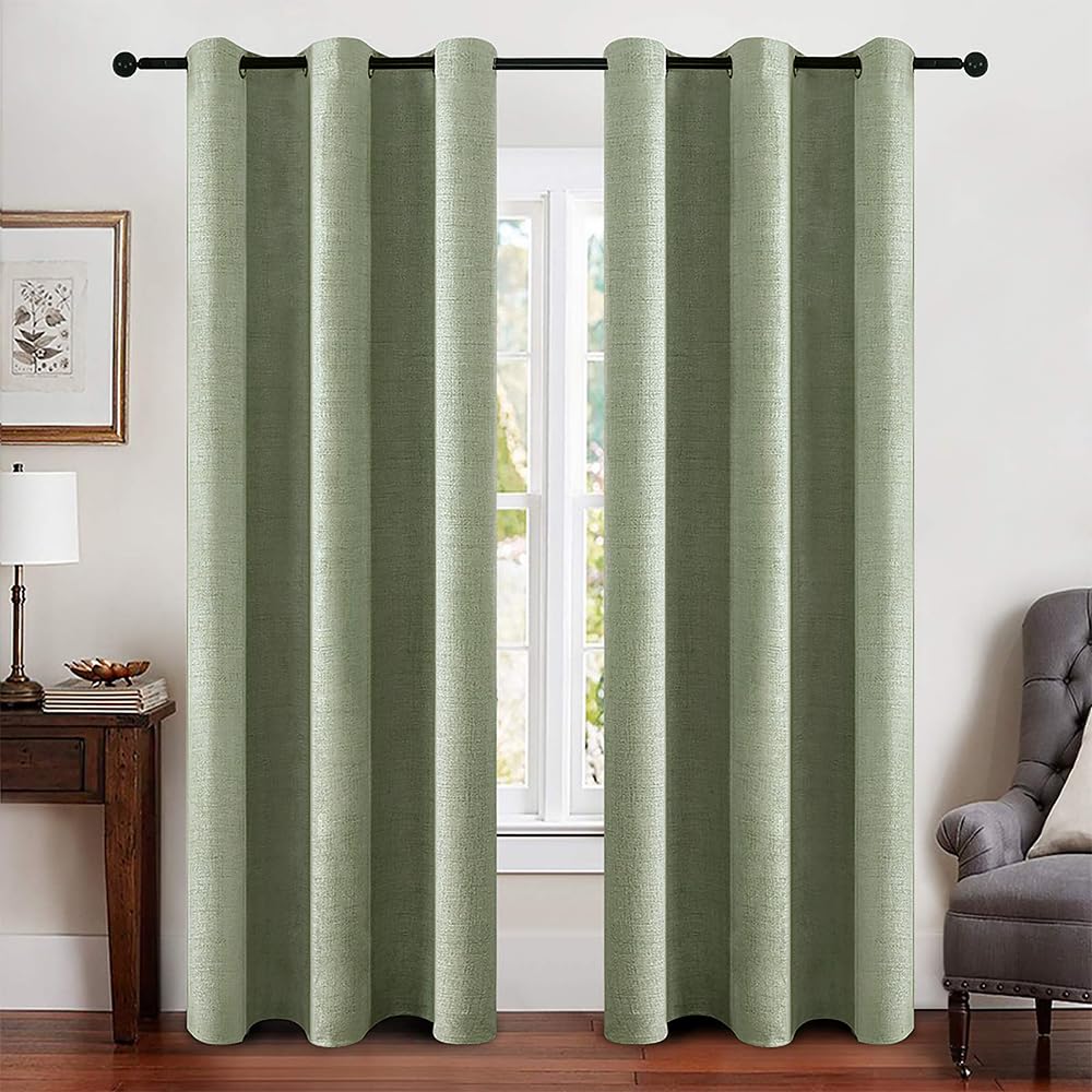 MIULEE Linen Texture Curtains for Bedroom Solid 100% Blackout Thermal Insulated Dusty Blue Curtains Grommet Room Darkening Drapes Luxury Decor for Living Room Nursery 52x84 Inch (2 Panels)