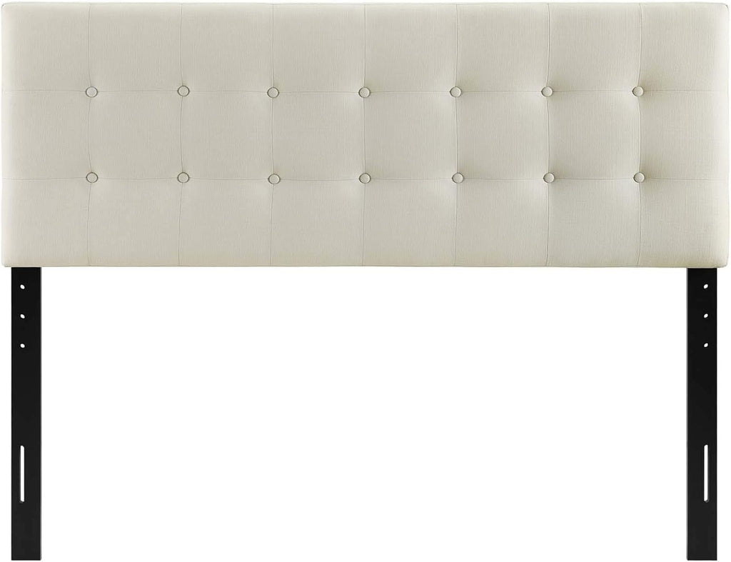 Modway Emily Tufted Button Linen Fabric Upholstered Full Headboard in Ivory