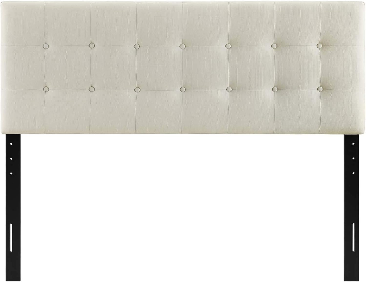 Modway Emily Tufted Button Linen Fabric Upholstered Full Headboard in Ivory