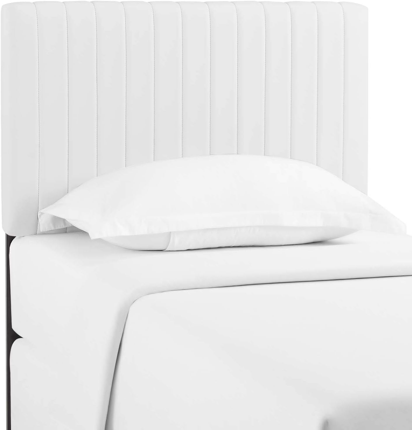 Modway Keira Channel Tufted Faux Leather Upholstered Twin Headboard in White