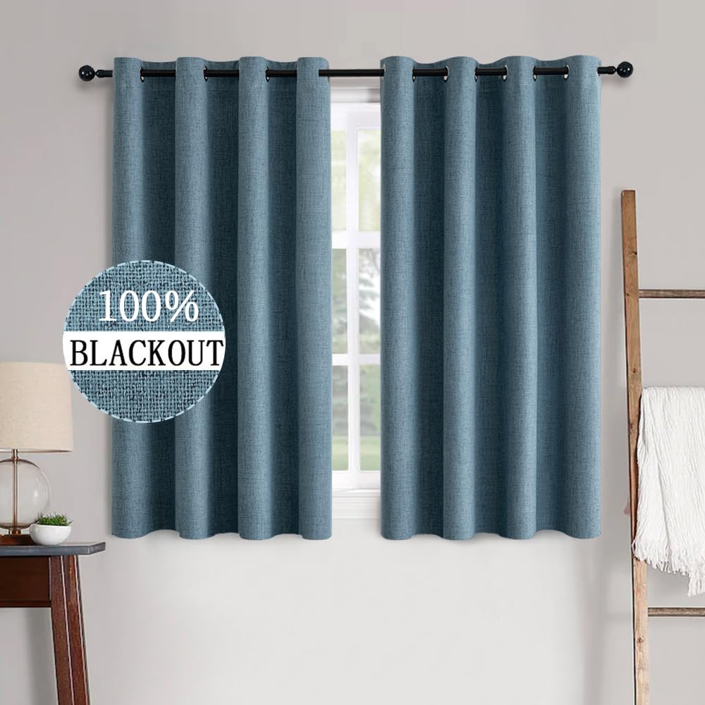 MIULEE 100% Blackout Linen Textured Curtains for Bedroom Solid Thermal Insulated Natural Beige Grommet Room Darkening Curtains & Drapes Luxury Decor for Living Room Nursery 52 x 96 Inch (2 Panels)