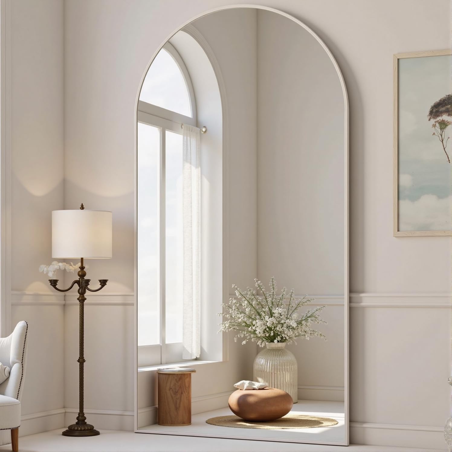 Dewfig Arched Full Length Mirror, 76"x34" Large Floor Mirror, Full Body Mirrors for Leaning or Hanging, Standing Mirrors for Bedroom, Living Room,Dressing Room, Aluminum Alloy Frame, Black