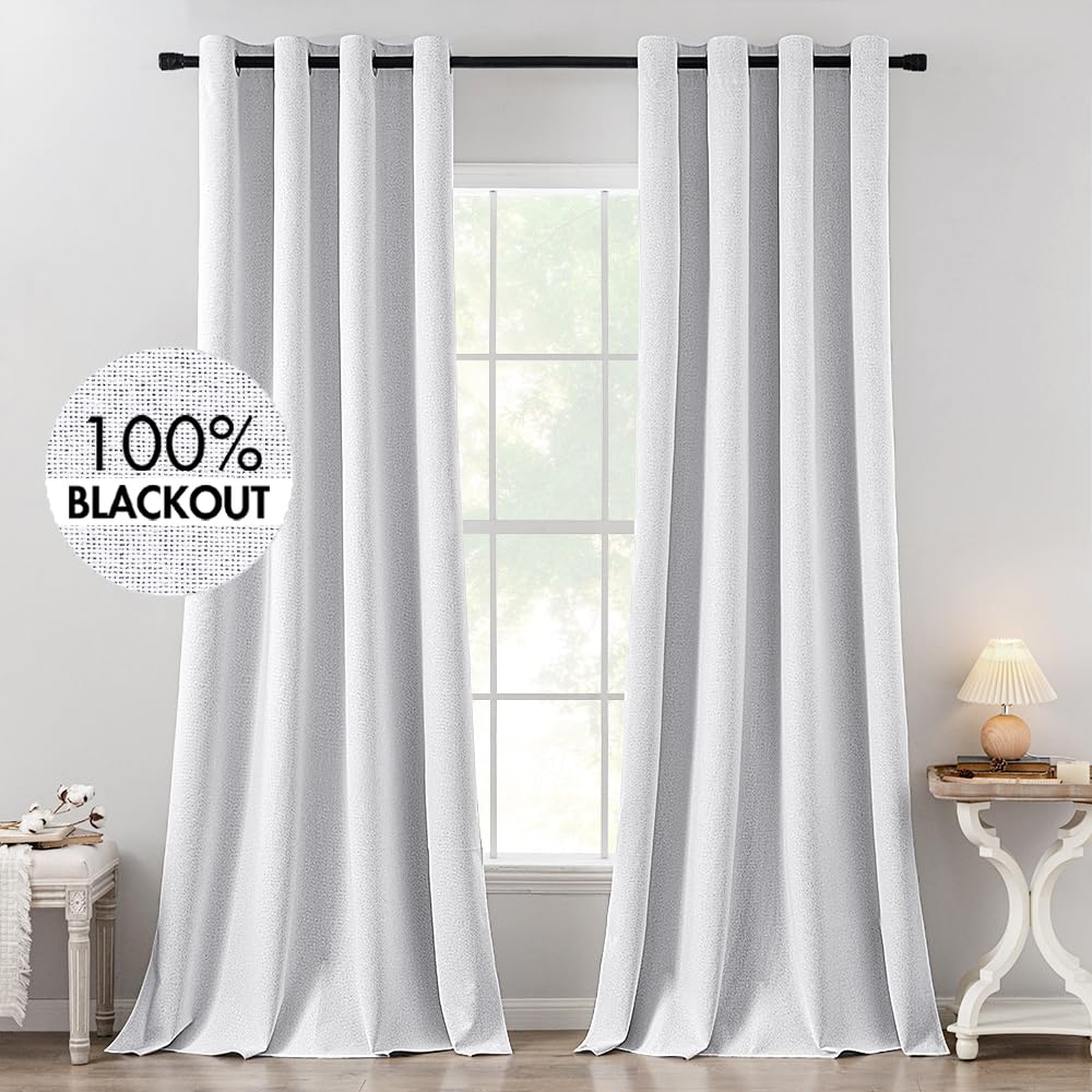 MIULEE Linen Texture Curtains for Bedroom Solid 100% Blackout Thermal Insulated Dusty Blue Curtains Grommet Room Darkening Drapes Luxury Decor for Living Room Nursery 52x84 Inch (2 Panels)