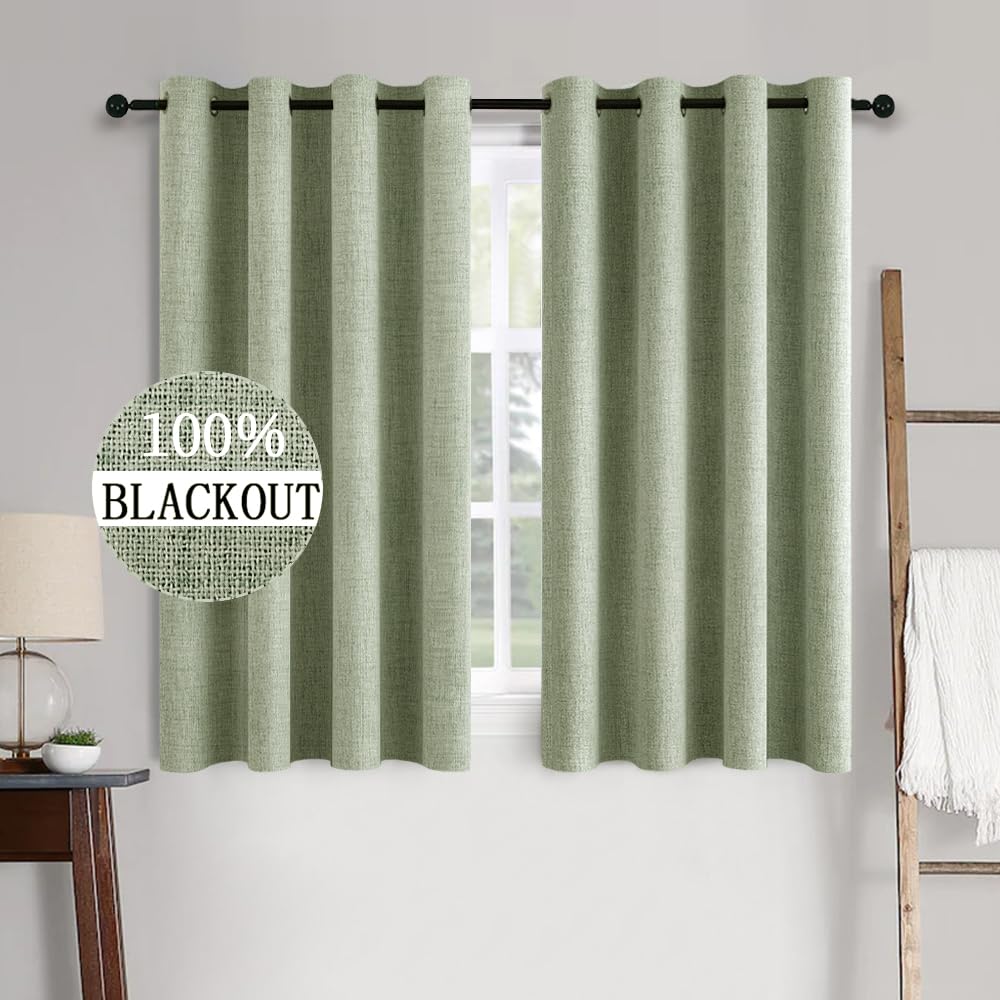 MIULEE 100% Blackout Linen Textured Curtains for Bedroom Solid Thermal Insulated Natural Beige Grommet Room Darkening Curtains & Drapes Luxury Decor for Living Room Nursery 52 x 96 Inch (2 Panels)