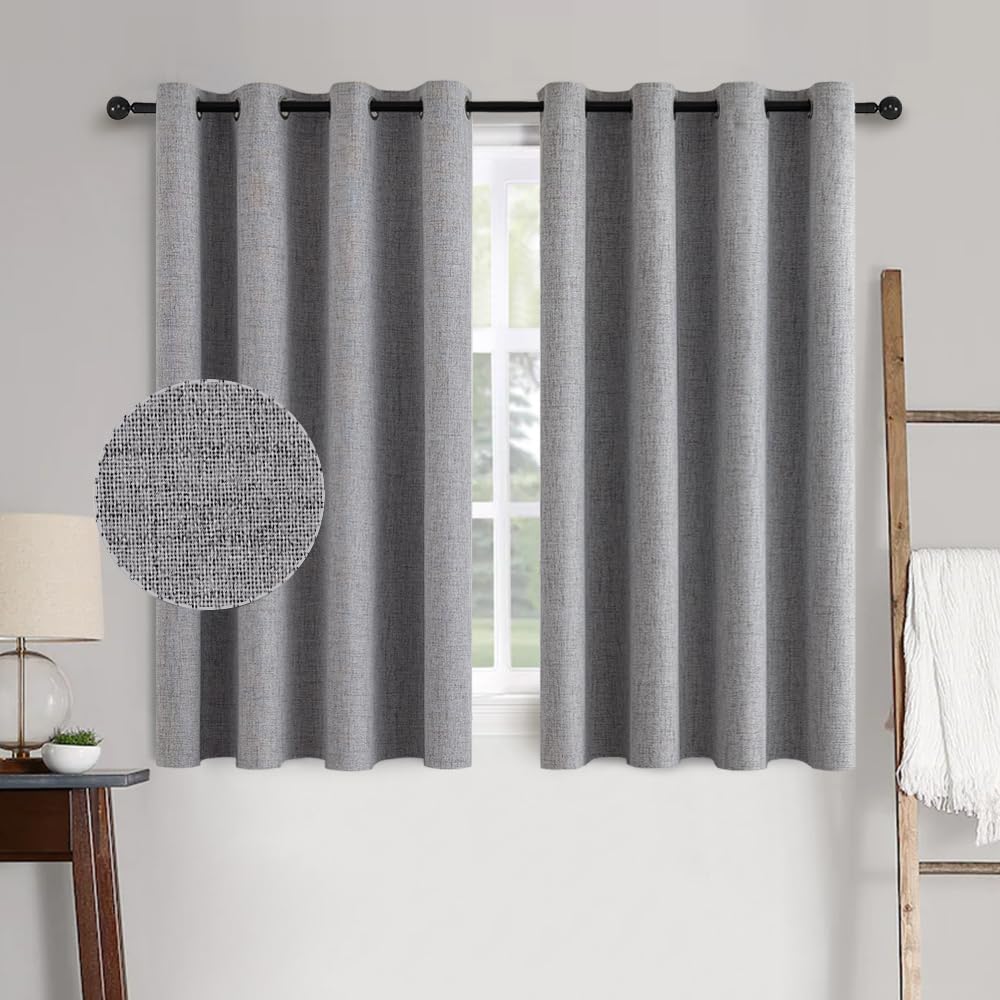 MIULEE 100% Blackout Linen Textured Curtains for Bedroom Solid Thermal Insulated Natural Beige Grommet Room Darkening Curtains & Drapes Luxury Decor for Living Room Nursery 52 x 96 Inch (2 Panels)