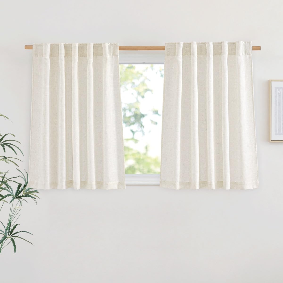 NICETOWN 120 inch Curtains Linen Blend for Bedroom, Rod Pocket & Back Tab Natural Linen Burlap Semi Sheer Window Treatments Privacy with Light Filtering for Living Room, W52 x L120, 2 Panels