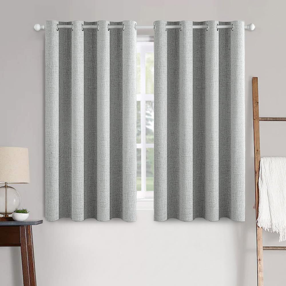 MIULEE Linen Texture Curtains for Bedroom Solid 100% Blackout Thermal Insulated Dusty Blue Curtains Grommet Room Darkening Drapes Luxury Decor for Living Room Nursery 52x84 Inch (2 Panels)