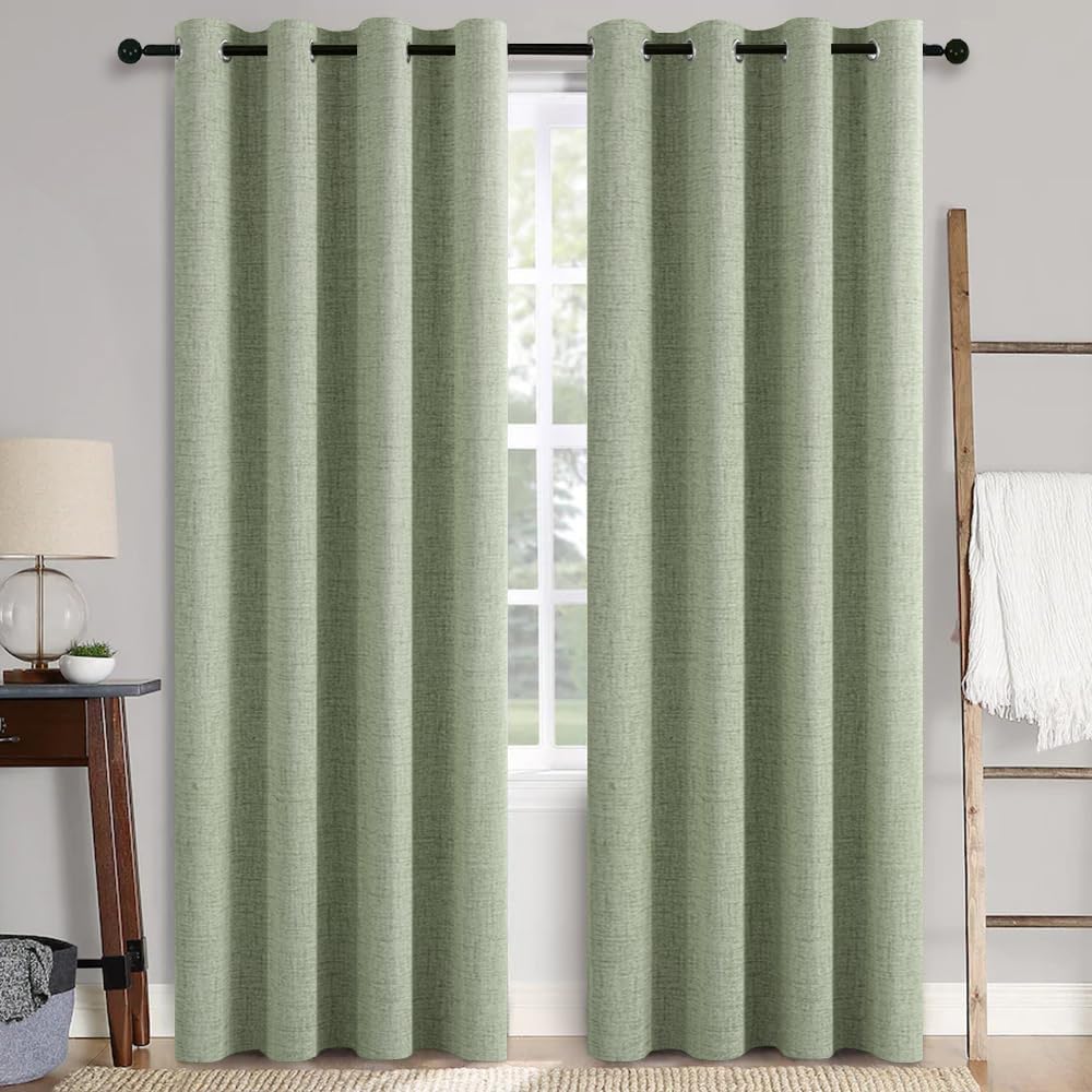 MIULEE Linen Texture Curtains for Bedroom Solid 100% Blackout Thermal Insulated Dusty Blue Curtains Grommet Room Darkening Drapes Luxury Decor for Living Room Nursery 52x84 Inch (2 Panels)