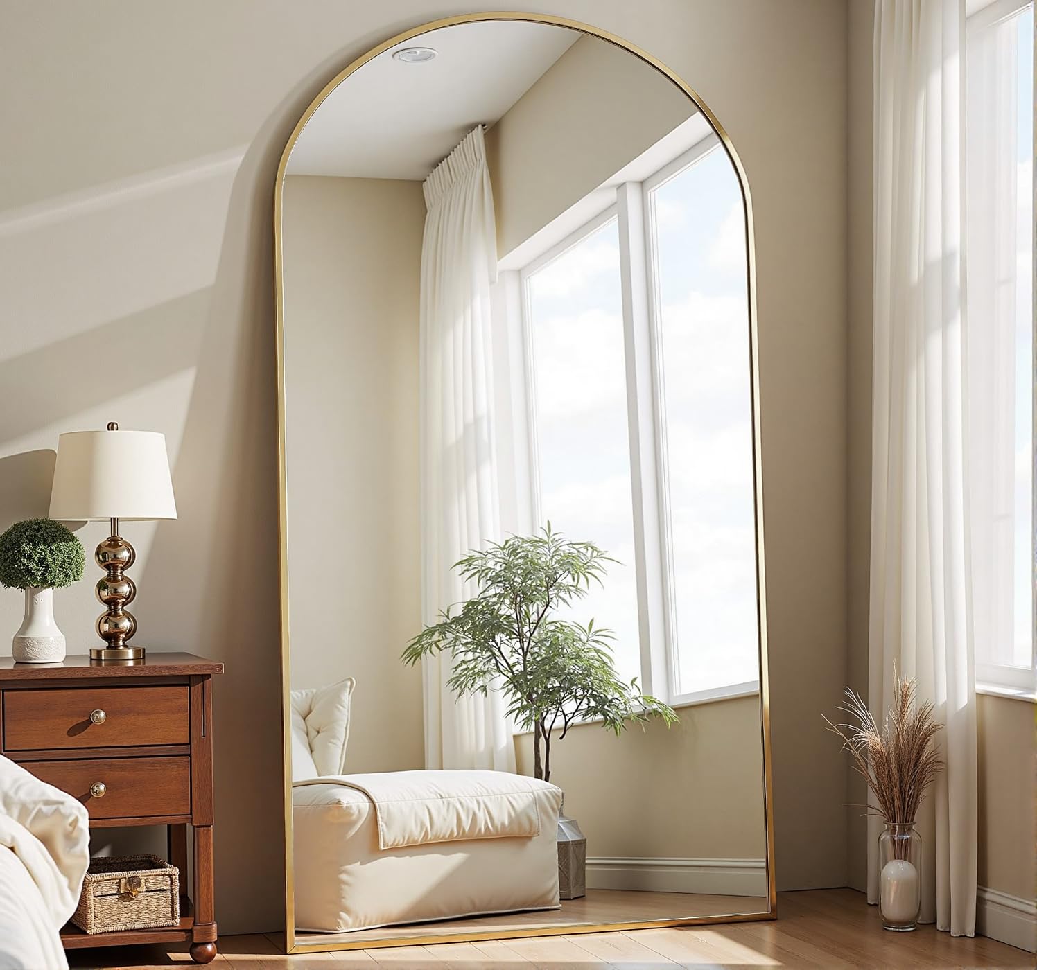 Dewfig Arched Full Length Mirror, 76"x34" Large Floor Mirror, Full Body Mirrors for Leaning or Hanging, Standing Mirrors for Bedroom, Living Room,Dressing Room, Aluminum Alloy Frame, Black