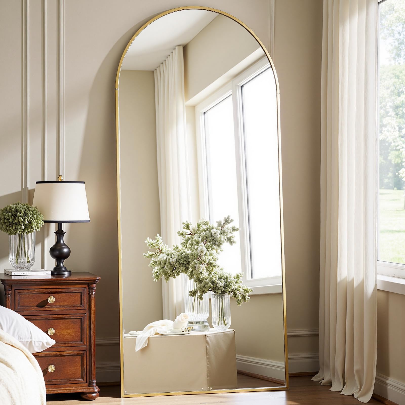 Dewfig Arched Full Length Mirror, 76"x34" Large Floor Mirror, Full Body Mirrors for Leaning or Hanging, Standing Mirrors for Bedroom, Living Room,Dressing Room, Aluminum Alloy Frame, Black