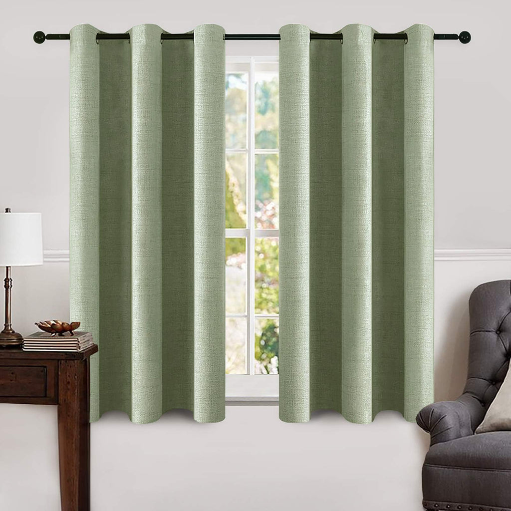 MIULEE Linen Texture Curtains for Bedroom Solid 100% Blackout Thermal Insulated Dusty Blue Curtains Grommet Room Darkening Drapes Luxury Decor for Living Room Nursery 52x84 Inch (2 Panels)