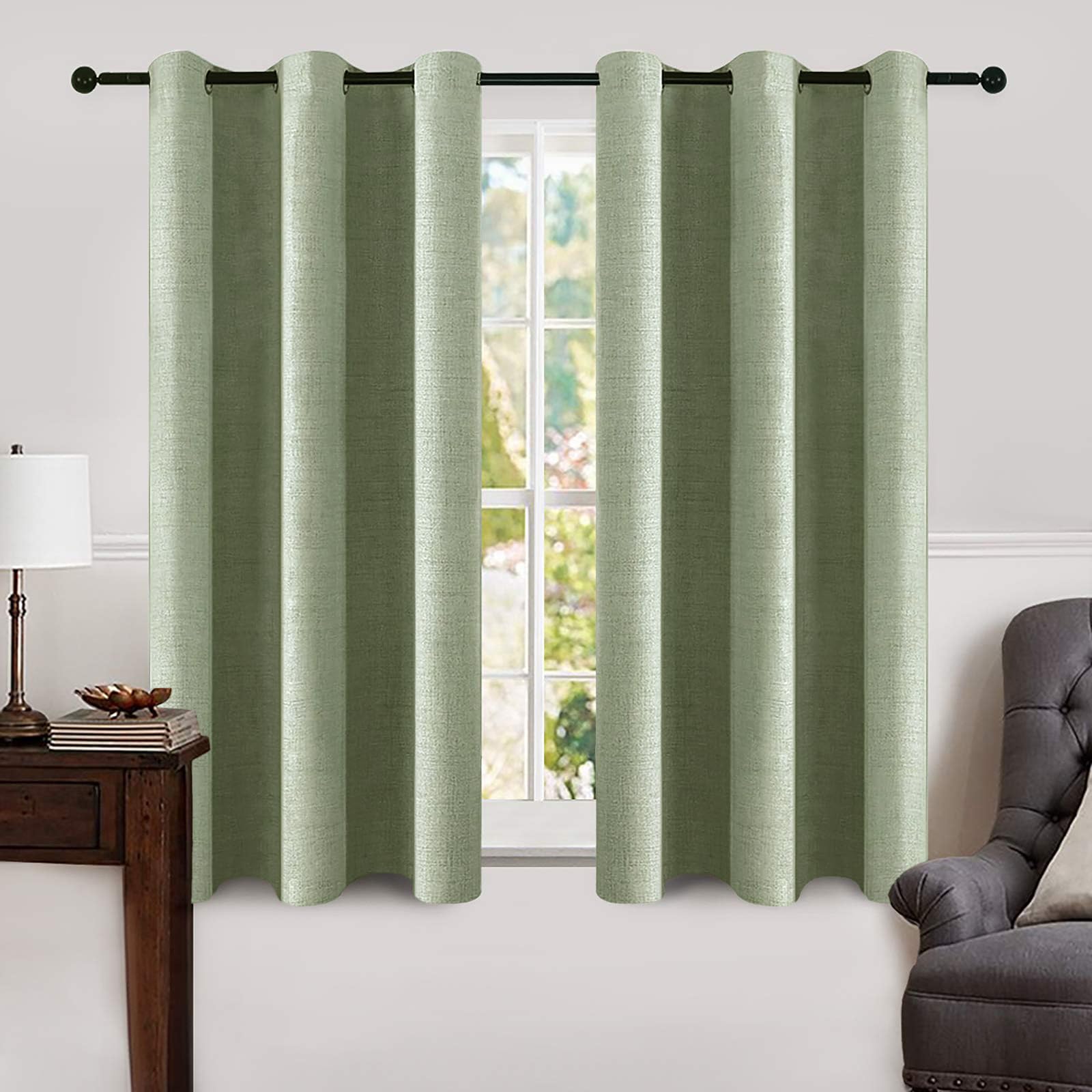 MIULEE 100% Blackout Linen Textured Curtains for Bedroom Solid Thermal Insulated Natural Beige Grommet Room Darkening Curtains & Drapes Luxury Decor for Living Room Nursery 52 x 96 Inch (2 Panels)