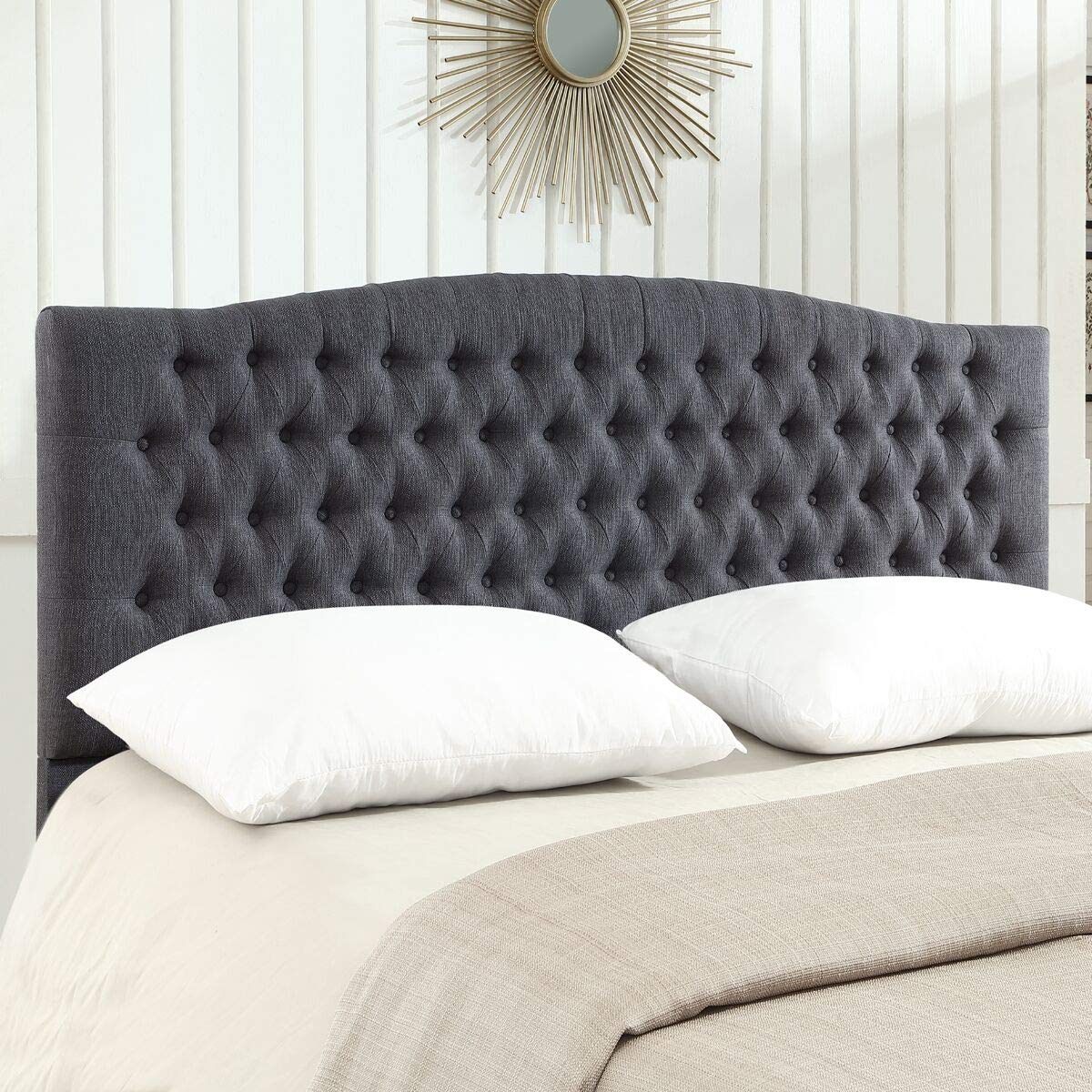 24KF Upholstered Tufted Button Linen Fabric Headboard,Comfortable Fashional Headboard Queen/Full Size,Ivory