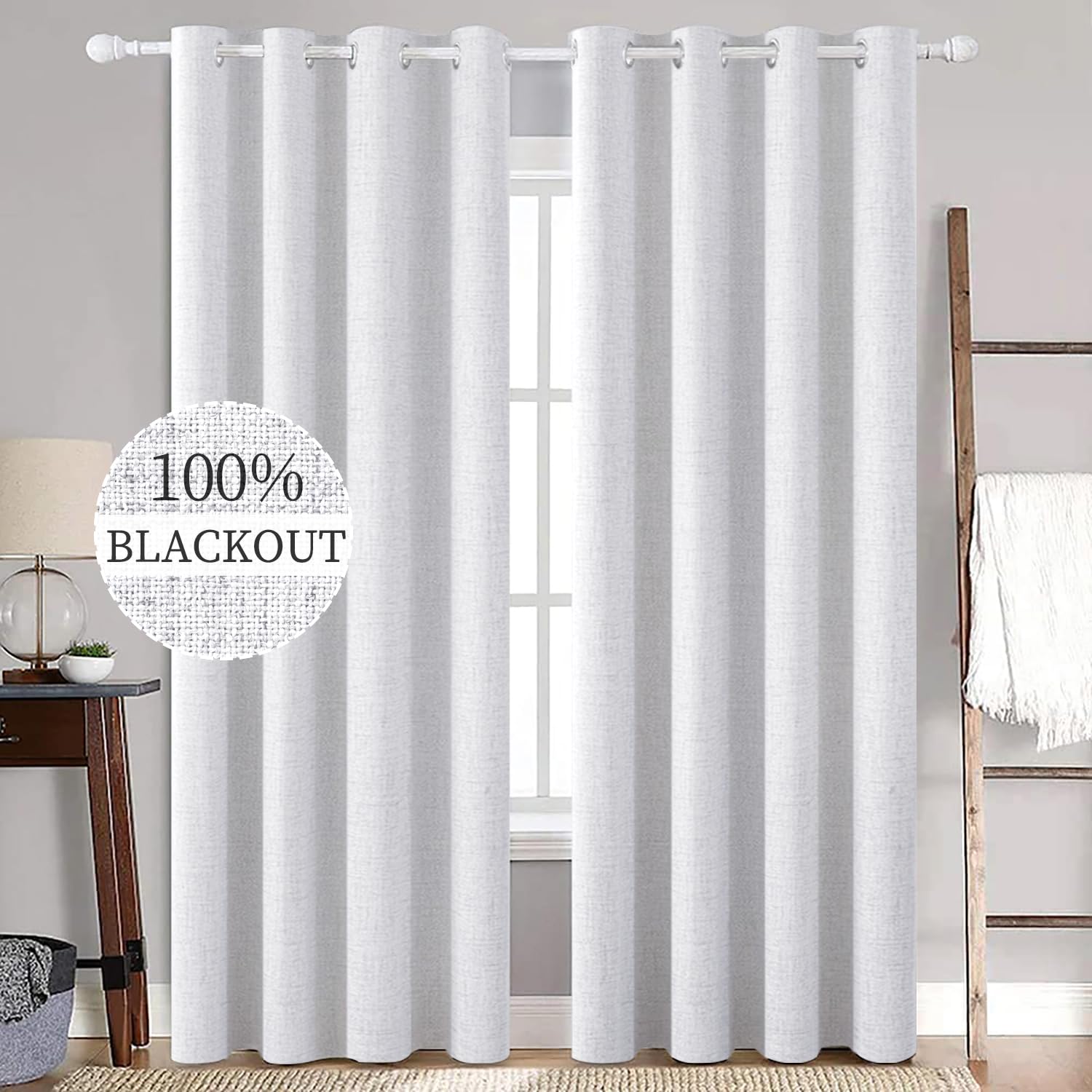 MIULEE Linen Texture Curtains for Bedroom Solid 100% Blackout Thermal Insulated Dusty Blue Curtains Grommet Room Darkening Drapes Luxury Decor for Living Room Nursery 52x84 Inch (2 Panels)