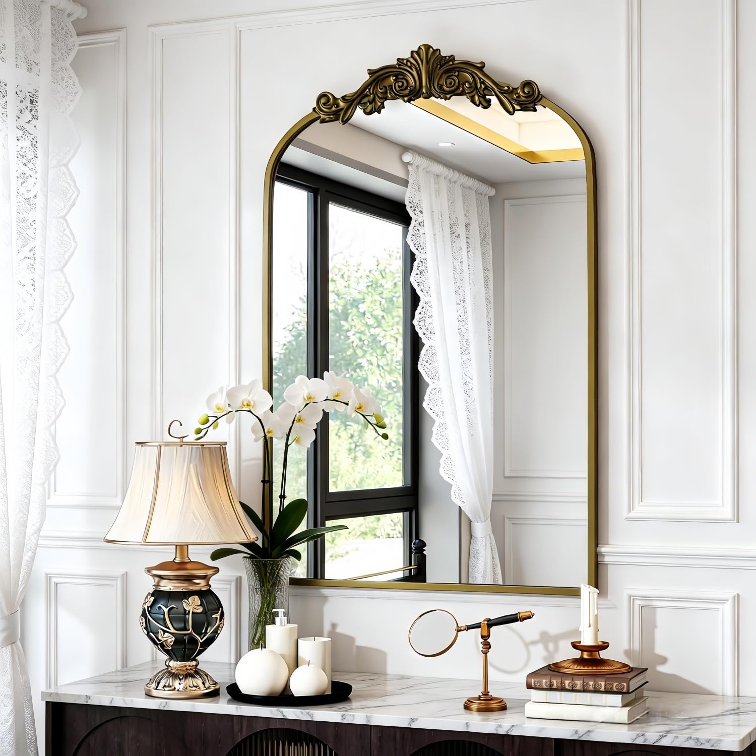 Dewfig Arched Full Length Mirror, 76"x34" Large Floor Mirror, Full Body Mirrors for Leaning or Hanging, Standing Mirrors for Bedroom, Living Room,Dressing Room, Aluminum Alloy Frame, Black