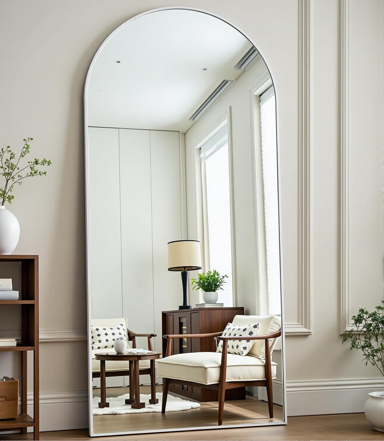 Dewfig Arched Full Length Mirror, 76"x34" Large Floor Mirror, Full Body Mirrors for Leaning or Hanging, Standing Mirrors for Bedroom, Living Room,Dressing Room, Aluminum Alloy Frame, Black
