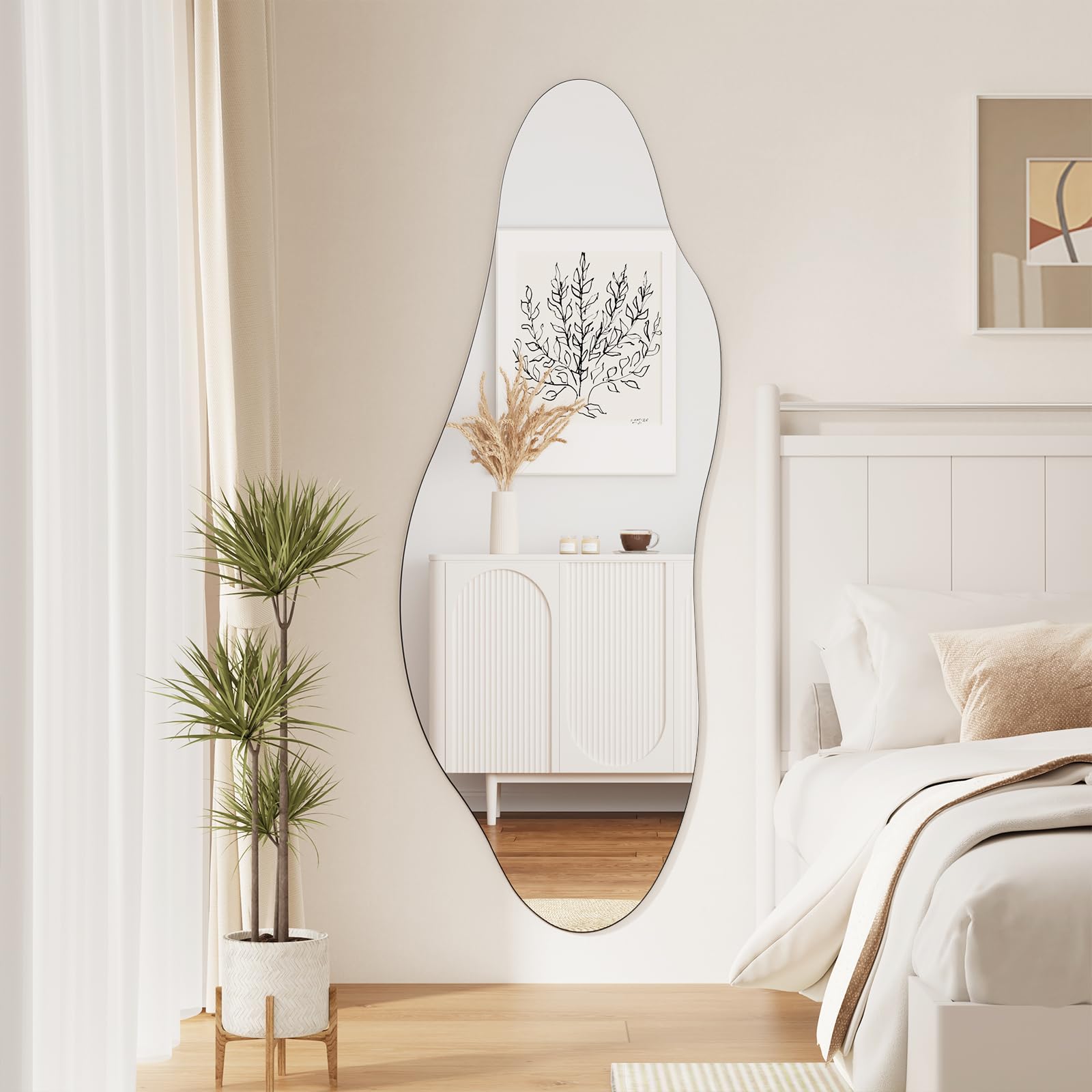 QDSSDECO Full Length Mirror 63"x24" Irregular Wall Mirror Wave Frameless for Living Room Bathroom Bedroom Entryway Decor