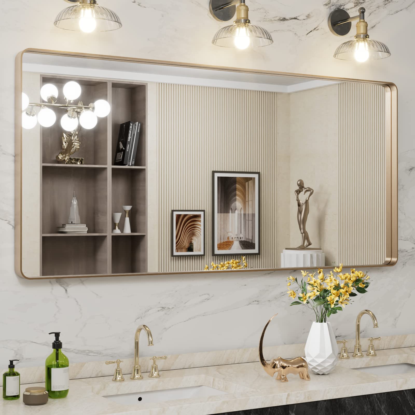 LOAAO Black Metal Framed Bathroom Mirror for Wall, 22X30 Inch Rounded Rectangle Mirror, Matte Black Bathroom Vanity Mirror Farmhouse, Anti-Rust, Hangs Horizontally or Vertically