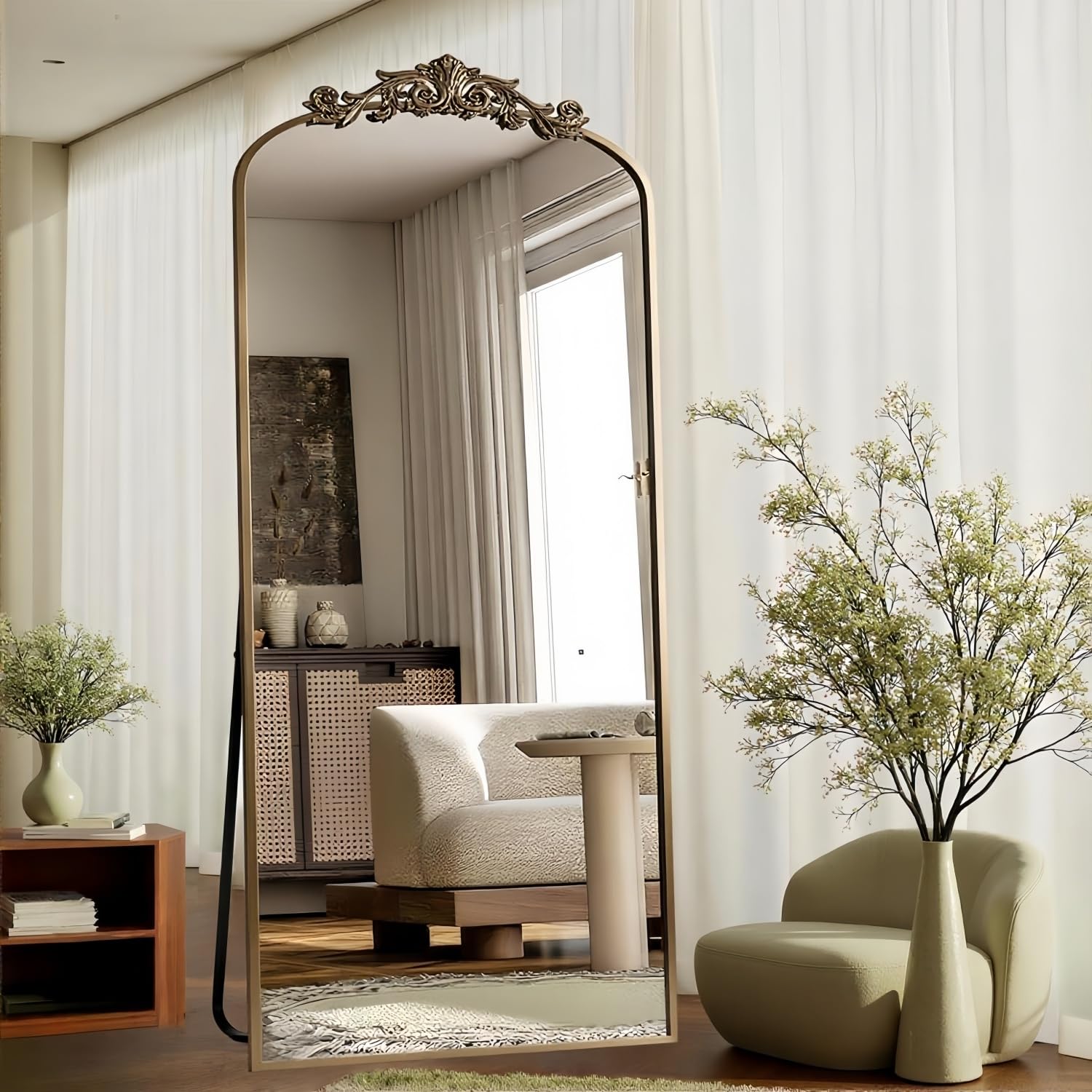 Dewfig Arched Full Length Mirror, 76"x34" Large Floor Mirror, Full Body Mirrors for Leaning or Hanging, Standing Mirrors for Bedroom, Living Room,Dressing Room, Aluminum Alloy Frame, Black
