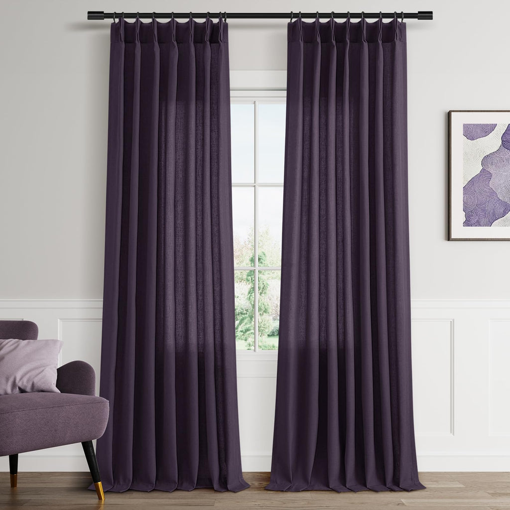 Extra Long Linen Curtains 108 Inch for Living Room Cream Pinch Pleated 9 FT Drapes Semi Sheer Ceiling to Floor Curtain for Bedroom Back Tab Flax Neutral Boho Decor Window, Natural Beige Ivory 2 Panels