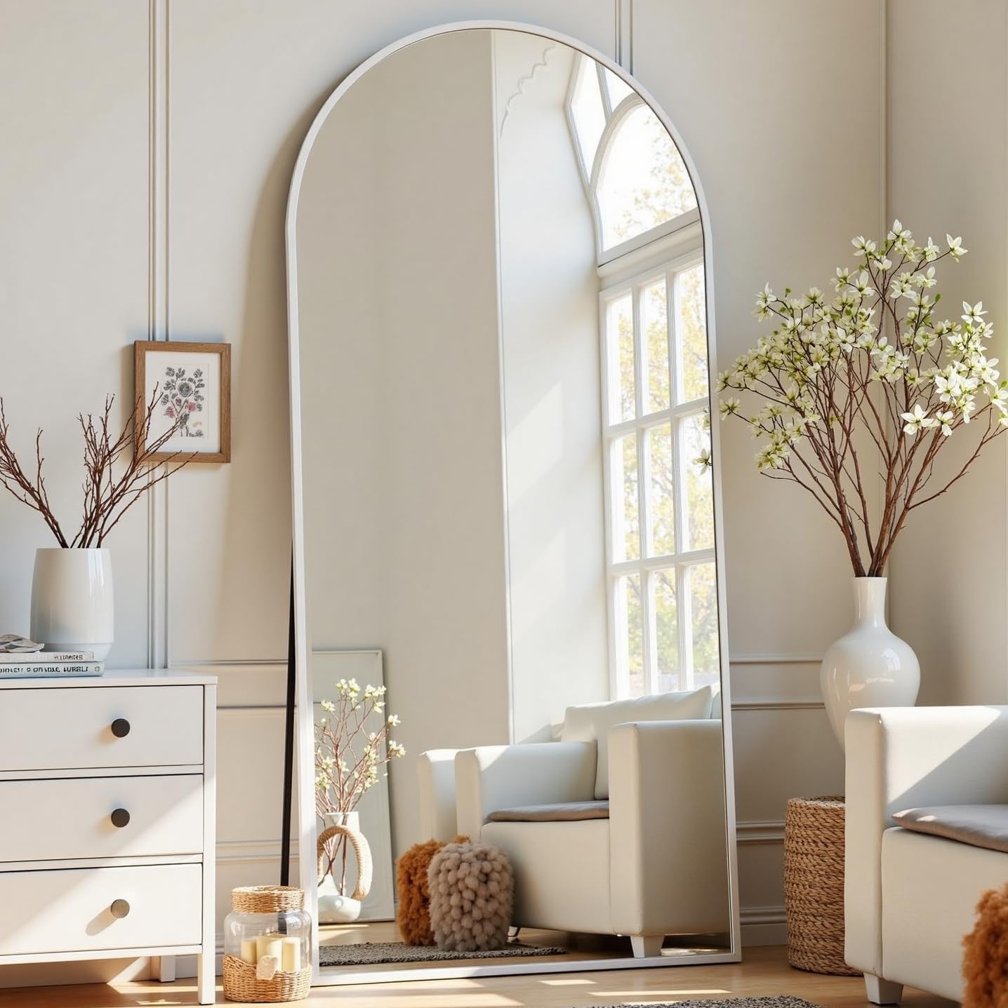 Dewfig Arched Full Length Mirror, 76"x34" Large Floor Mirror, Full Body Mirrors for Leaning or Hanging, Standing Mirrors for Bedroom, Living Room,Dressing Room, Aluminum Alloy Frame, Black